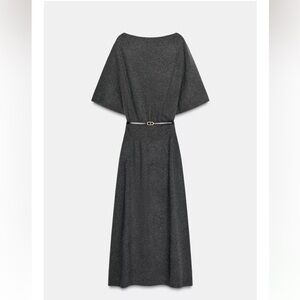 ZARA BELTED KNIT MIDI DRESS NWT SIZE XLARGE GRAY